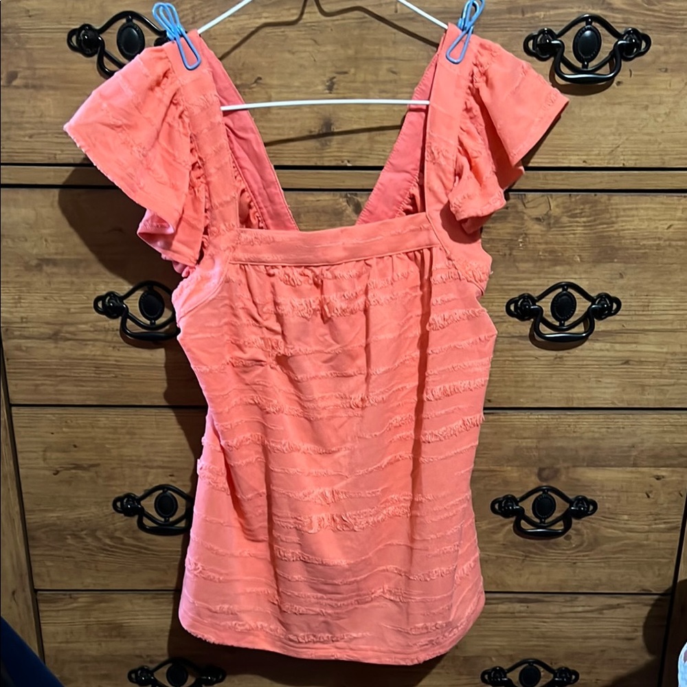 Coral Ruffle Sleeve Women's Top